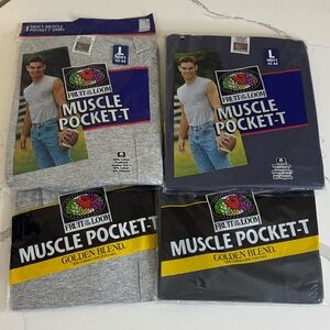 Fruit of the Loom Gray,Black and Blue Muscle Pocket T-Shirts NIP Large